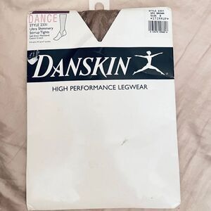 New Vintage Danskin 2331 Color Brown Sz B Ultra Shimmery Stirrup Tights In Pack